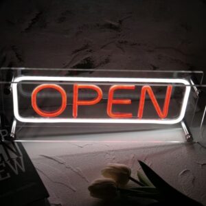 Acrylic Red and White Open Neon Sign